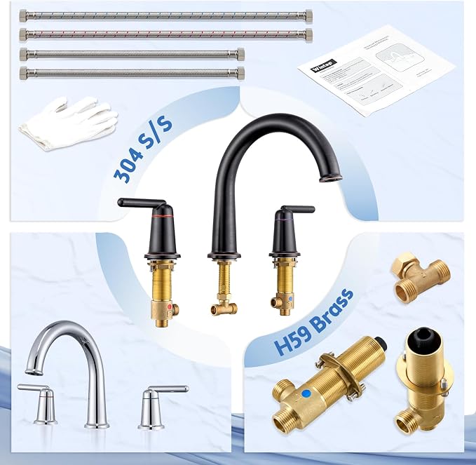 Roman Tub Faucet 3 Hole Deck Mount Tub Filler Oil Rubbed Bronze | With Ceramic Valve, Solid Brass, High Arch Bathtub Faucet, 2-Handle Design, Widespread Mount, Garden Bath Tub Faucet