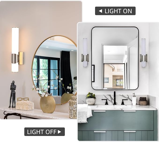 15" Brushed Nickel Bathroom Vanity Lights, Wall Sconce, 2 Pack | Modern Wall Light for Bathroom Bedroom Living Room Hallway