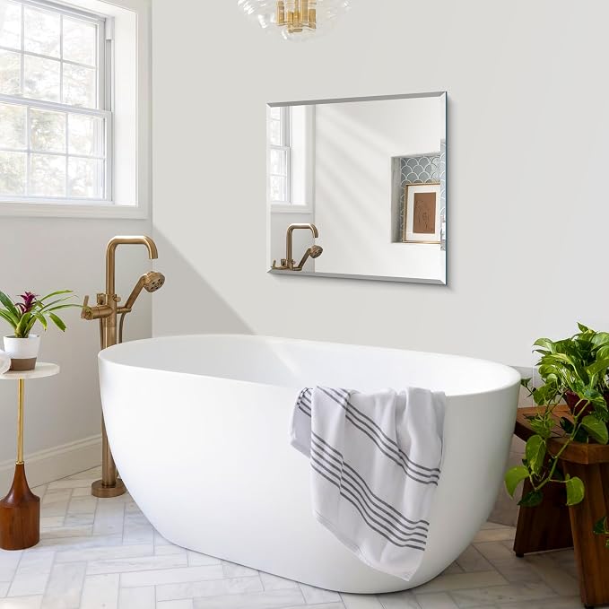 CILIBER Beveled Mirror, 24x24 Square Bathroom Mirrors for Wall, 3mm Tempered Glass Frameless Vanity Mirror Over Sink with Beveled Edge for Bathroom,Bedroom,Living Room and Entryway