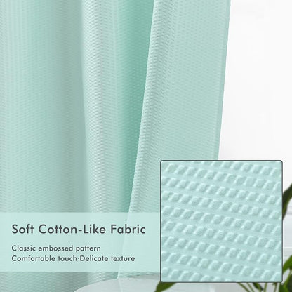 No Hook Shower Curtain with Snap-in Liner, Embossed Waffle Design Fabric Shower Curtain for Bathroom, Soft & Lightweight, 71x74, Sky Blue