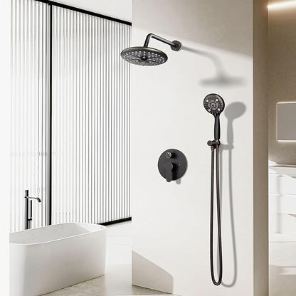 EMBATHER Shower Faucet Sets - Overhead Rain Head Shower System with High Pressure Handheld Complete Combo and Mixer Valve Trim Kit - Oil Rubbed Bronze Rainfall Shower Fixture for Luxury Bathroom