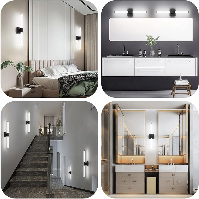 Ralbay 24inch Black Bathroom Vanity Light Bar 22W Modern LED Vanity Lights Matte Black Bathroom Wall Mounted Light Fixtures Over Mirror(5500K White Light)