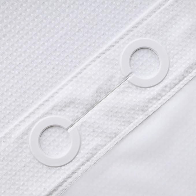 RiverDream Heavyweight Waffle No Hook Shower Curtain with Liner,White,71x86 | Dotted Waffle,Snap-in Liner,Heavy Duty,Quick Dry,Mesh Top Window,With Bottom Magnets,Hotel-Grade,Washable,Extra Long Size