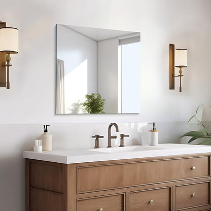 CILIBER Frameless Mirror, 24x24 Square Bathroom Mirrors for Wall, Frameless Vanity Mirror Over Sink with Polished Edge, 3mm Tempered Glass, Decorative for Bathroom, Bedroom and Living Room