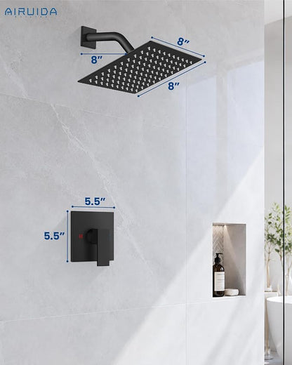 Airuida Shower Faucet Set,8 Inch Shower Valve Kit,Matte Black | Male Threads,Rough-in Valve Shower Trim Kit,Single Handle Control Shower Set