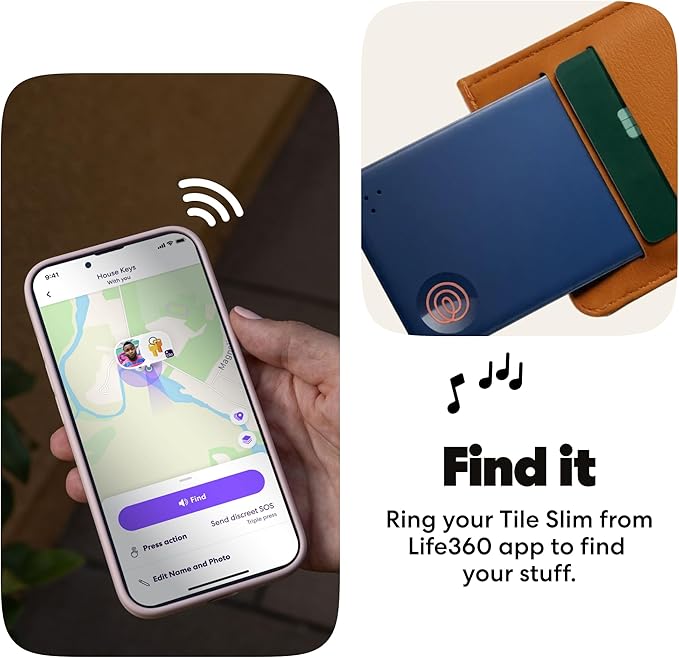 Life360 Tile Slim - Wallet Finder, Bluetooth Tracker and Item Locator for Luggage Tags, Passports and More. Both iOS and Android Compatible. Phone Finder. 1-Pack (Navy Blaze)