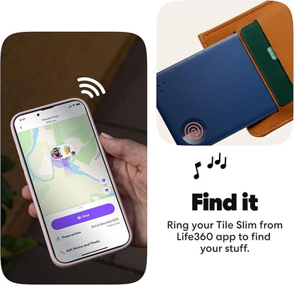 Life360 Tile Slim - Wallet Finder, Bluetooth Tracker and Item Locator for Luggage Tags, Passports and More. Both iOS and Android Compatible. Phone Finder. 1-Pack (Navy Blaze)