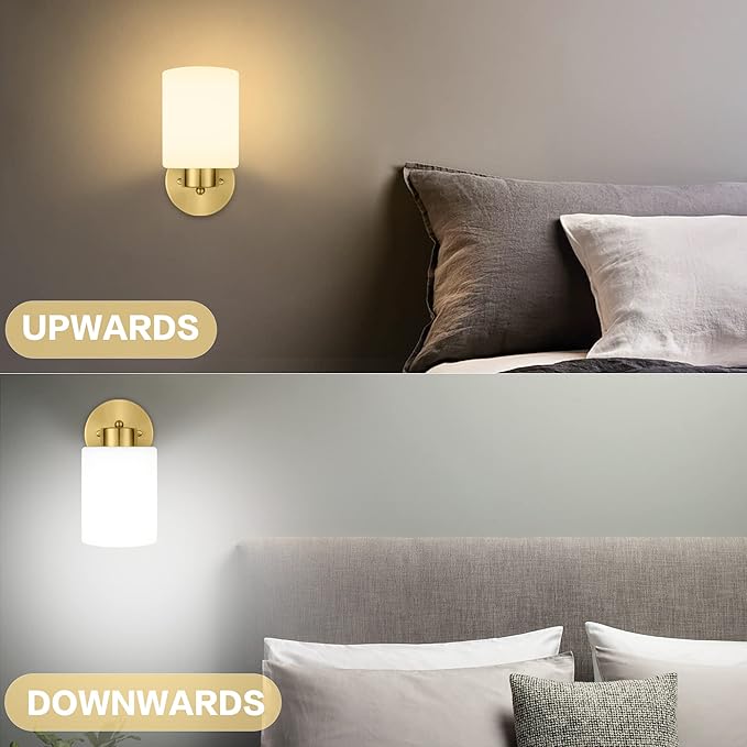 Frosted Wall Sconce Set of Two,Gold Sconce Bathroom Lighting,Modern Brass Vanity Light,Mid-Century Vanity Sconces for Bathroom,Livingroom,Kitchen