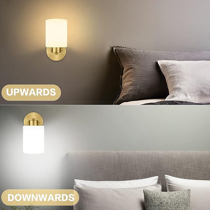 Frosted Wall Sconce Set of Two,Gold Sconce Bathroom Lighting,Modern Brass Vanity Light,Mid-Century Vanity Sconces for Bathroom,Livingroom,Kitchen