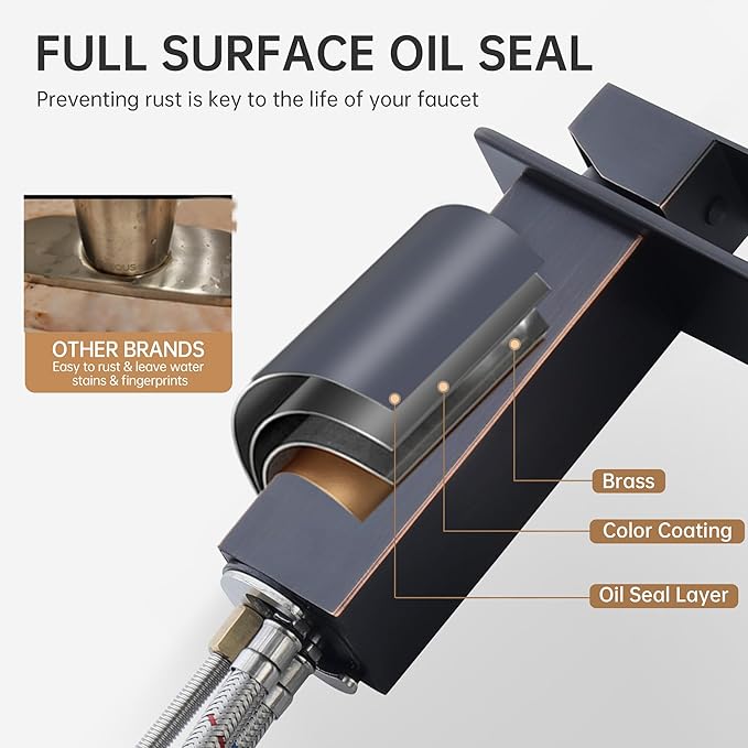 Fransiton Tall Vessel Sink Faucet Oil Rubbed Bronze Faucet for Bathroom Sink Tall Waterfall Bathroom Faucet Single Handle 1 or 3 Hole Wash with Pop-up Drain