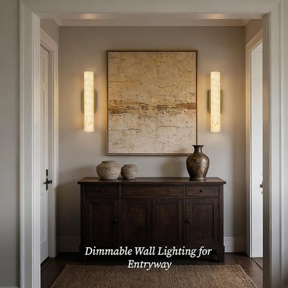 Alabaster Wall Sconce, 20in Linear Gold Brass Wall Sconces, Luxury Marble Look Bathroom Vanity Light, 3000K Dimmable Hardwired Wall Lamp for Living Room Bedroom Hallway, 1 Pack, Faux Alabaster
