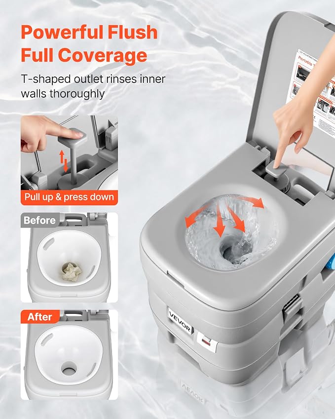 VEVOR Portable Toilet, 7.9 Gal Detachable Waste Tank & 5 Gal Flush Tank, 200 Flushes, Camping Toilet for Adults, Outdoor Porta Potty with Level Indicator, Suitable for RV Travel, Camping, Hiking