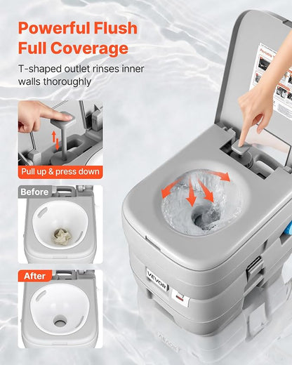 VEVOR Portable Toilet, 7.9 Gal Detachable Waste Tank & 5 Gal Flush Tank, 200 Flushes, Camping Toilet for Adults, Outdoor Porta Potty with Level Indicator, Suitable for RV Travel, Camping, Hiking