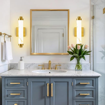15.4" Gold Wall Sconces Set of 2, Modern Bathroom Sconces with Resin Shade, 5CCT Dimmable LED Wall Lights 14W for Bedroom, Living Room, Hallway
