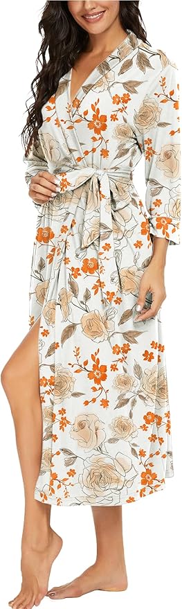 VINTATRE Women Kimono Robes Long Knit Bathrobe Lightweight Soft Knit Sleepwear V-neck Casual Ladies Loungewear
