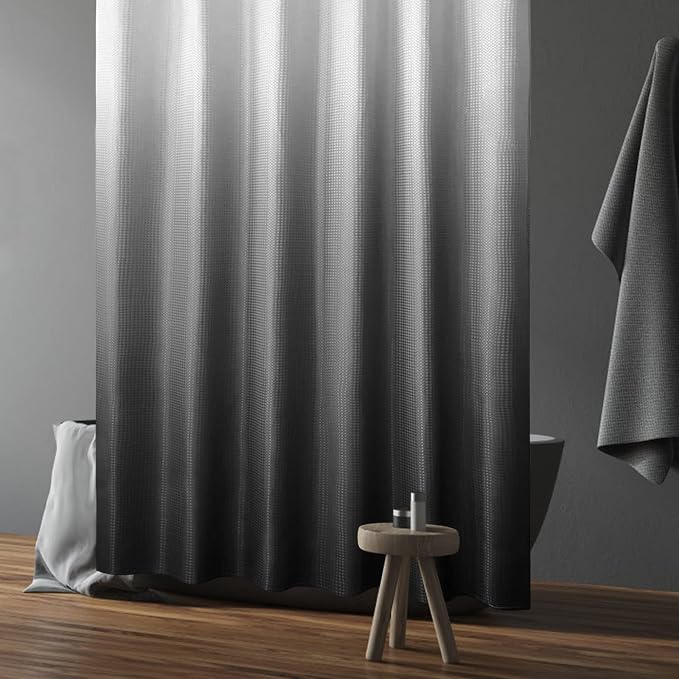 Black Ombre Fabric Shower Curtain for Bathroom Decor, 72 x 72 | Ombre Fabric Shower Curtain for Bathroom, Black and White Gradual Color Washable Cloth Bathroom Curtains Shower Set