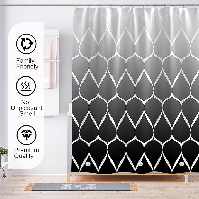 Black Shower Curtain Liner, 4G PEVA Shower Liner, Plastic Peva Waterproof Shower Curtains, 72x72 inch with Grommet Holes 3 Magnetic Weights