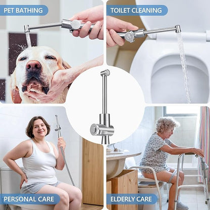 Handheld Bidet Sprayer for Toilet, Leak-Proof Stainless Steel Toilet Sprayer, Adjustable Spray Angle & Water Pressure, Toilet Bidet Sprayer for Personal Care, Elderly, Postpartum (Silver)