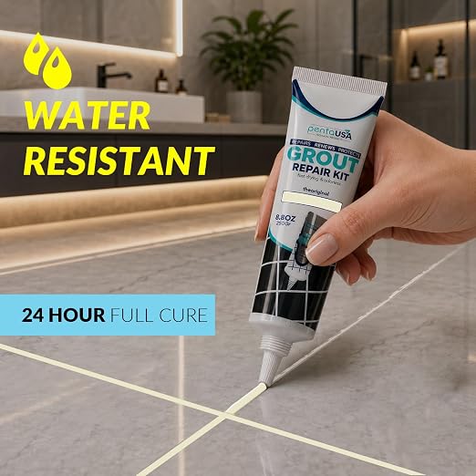 Premixed Tile Grout Repair - Biscuit Beige (8.8oz/250g) | 5 beige shades with RAL codes, premixed acrylic sanded, bathroom shower kitchen tile, water-resistant, 24-hour cure, 29 sq ft