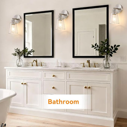TALOYA 4 Inch Brushed Nickel Bathroom Light Fixtures with Thickend Clear Tapered Glass Shade, Set of 2 Modern Vanity Light for Bathrooms, Bedrooms (Bulbs Not Included)