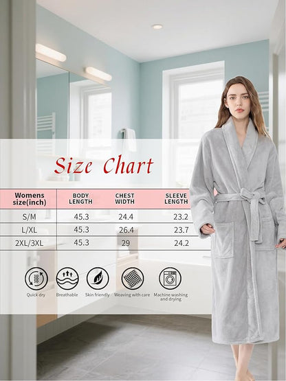 Soft Robe For Women，Warm Plush Bath Robes Female，Spa Towel After Shower Lightweight Long Bathrobe