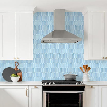 Vamos Tile Thicker Peel and Stick Backsplash Tile,Light Blue,10-Sheet | Self Adhesive Vinyl Wall Tiles with White Grout, Stick on Backsplash for Kitchen, Bathroom, RV,Laundry,11.1''x12''