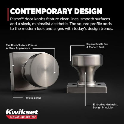 Kwikset Pismo Interior Passage Door Knob, Handle for Closet and Hallway Doors, Non-Locking Doorknob in Satin Nickel, with Microban Protection (Pack of 10)