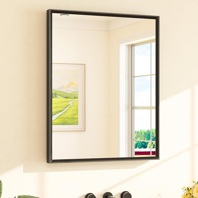 Black Bathroom Mirror for Over Sink 24" x 30" Matte Black Rectangle Beveled Framed Bathroom Vanity Mirror, Tempered Glass, Shatterproof, Stronger Frame, Modern Farmhouse Bedroom, Entryway