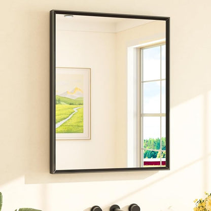 Black Bathroom Mirror for Over Sink 24" x 30" Matte Black Rectangle Beveled Framed Bathroom Vanity Mirror, Tempered Glass, Shatterproof, Stronger Frame, Modern Farmhouse Bedroom, Entryway