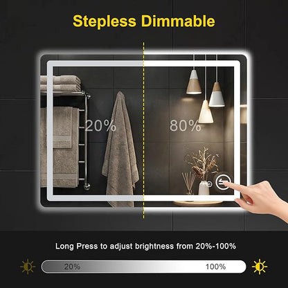 LED Bathroom Mirror with Lights - Anti-Fog, Dimmable, Backlit+Frontlit, 3 Color Light - 40"x30" Lighted Vanity Mirrors for Wall, Shatterproof Tempered Glass, Memory Function