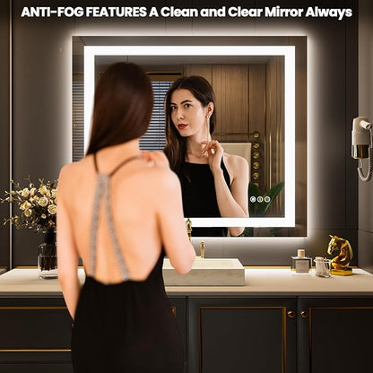 LOAAO 42"X36" LED Bathroom Mirror with Lights, UL Listed | Anti-Fog, Dimmable, 3 Color Temperature, Backlit + Front Lit, Memory Function, Tempered Glass