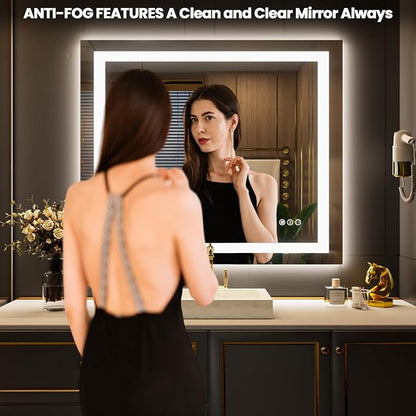 LOAAO 30"X38" LED Bathroom Mirror with Lights, UL Listed | Anti-Fog, Dimmable, 3 Color Temperature, Backlit + Front Lit, Memory Function, Tempered Glass
