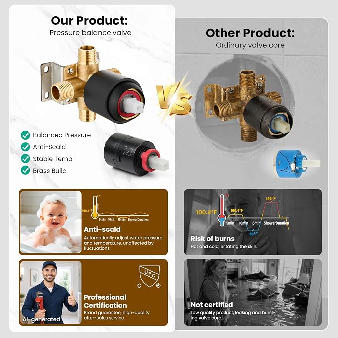 gotonovo Tub Shower Faucet Set with Valve 6 Mode Handheld Matte Black | Bathtub Faucet Set,6 Mode ABS Handheld Spray,6.3’’ Metal Tub Spout,Brass Valve Trim Kit,Shower Head and Handle Kit,Wall Mount