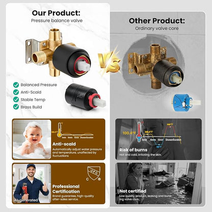 gotonovo Tub Shower Faucet Set with Valve 6 Mode Handheld Matte Black | Bathtub Faucet Set,6 Mode ABS Handheld Spray,6.3’’ Metal Tub Spout,Brass Valve Trim Kit,Shower Head and Handle Kit,Wall Mount