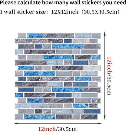 Alwayspon 10 Sheets 12" x12inch Grey and Blue Marble Effect Vinyl Tiles, Backsplash, Self-Adhesive Peel and Stick Wall Tile Stickers, Stick on Subway Tiles for Kitchen Bathroom Wall Decor