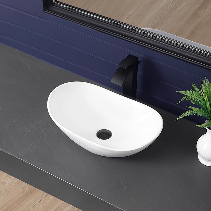 Vessel Sink 20.5"x12.6" Oval Bathroom Sink Modern White Porcelain Ceramic Above Counter Vanity Sink for Bathrooms Art Basin