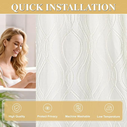 Yinhua No Hook Shower Curtain with Snap in Liner Set, 71" W×74" L, Beige | Hotel Style Curtains with See Through Top Window, Washable Waterproof, Tufted, Hookless Curtain for Bathroom Bathtub