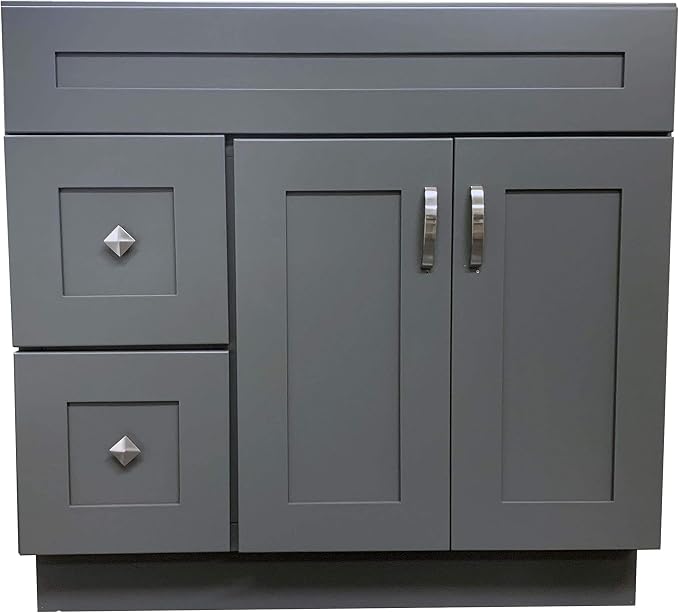 Grey Shaker Single-Sink Bathroom Vanity Base Cabinet 36" Wide x 21" Deep GS-V3621D