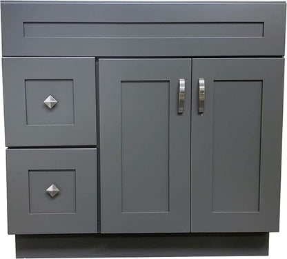 Grey Shaker Single-Sink Bathroom Vanity Base Cabinet 36" Wide x 21" Deep GS-V3621D