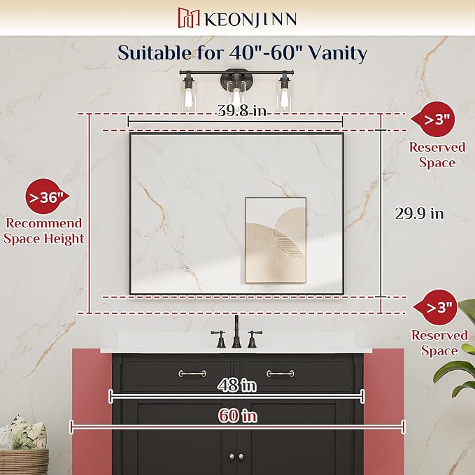 Keonjinn 40x30 Inch Gold Bathroom Mirror for Over Sink, Rectangular | HD Tempered Glass, Vanity Mirror, Brushed Framed, Square Corner, Modern Farmhouse, Wall Mounted Mirrors, Aluminum Alloy