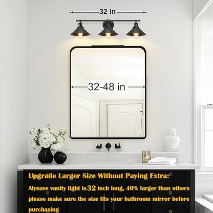 32" Upgrade Black Bathroom Light Fixture, 3-Light Vanity Lights for Bathroom Light Fixtures Rustic Matte Black Farmhouse Vanity Light, Industrial Modern Vanity lighting fixtures over Mirror Sconce