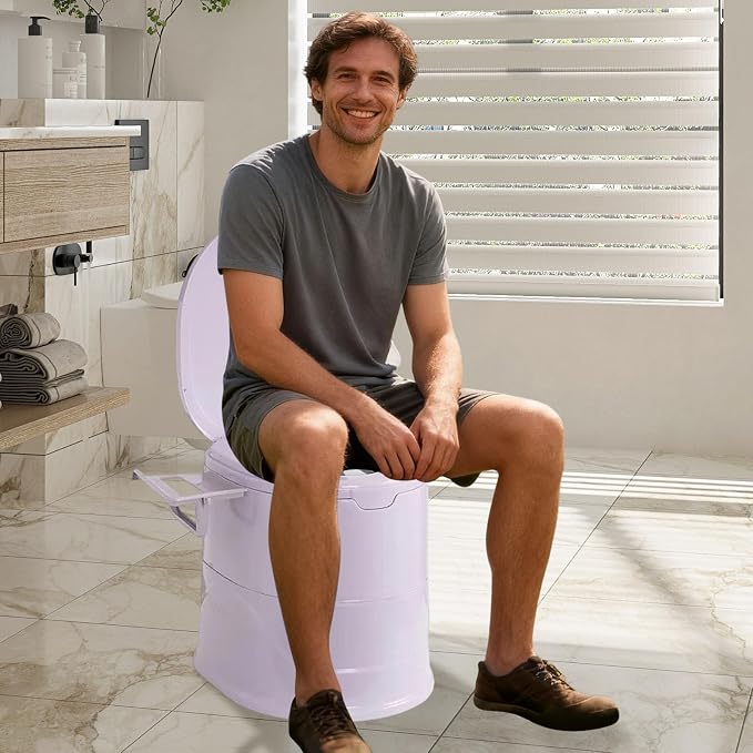 Portable Toilet for Camping, Indoor Outdoor Commode with 2 Detachable Inner Bucket, Removable Paper Holder, Toilet Brush, Travel Toilets for Camping, Hiking, Boat, Van, Emergency Use (Grey)