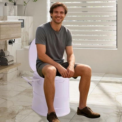 Portable Toilet for Camping, Indoor Outdoor Commode with 2 Detachable Inner Bucket, Removable Paper Holder, Toilet Brush, Travel Toilets for Camping, Hiking, Boat, Van, Emergency Use (Grey)