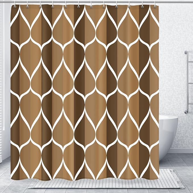 Gelbchu Geometric Shower Curtain for Bathroom, Brown, 72x72 | with Hooks, Premium Polyester, Quick Dry, Water Repellent, Machine Washable, Rustproof Grommets, Modern Minimalist