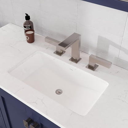 Aberdeen 96 in. Blue Double Sink Bath Vanity with Carrara Quartz Top and Undermount Porcelain Sinks
