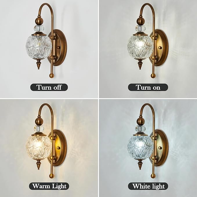 Vintage Gold Wall Sconce Set of Two Mid Century Brushed Brass with Glass Globe Shade Vanity Light Indoor G9 Bulb Wall Light for Bathroom Farmhouse Bedroom Living Room Hallway