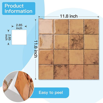 Art3d 10-Pack Heavy-Duty Peel and Stick Backsplash, 12x12 Inch Self-Adhesive Wall Tile Stick on Kitchen Countertop, Terracotta