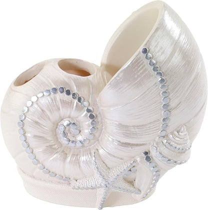 Avanti Linens - Toothbrush Holder, Seashell Inspired Bathroom Accessories, Guest Bathroom Essentials (Sequin Shell Collection)
