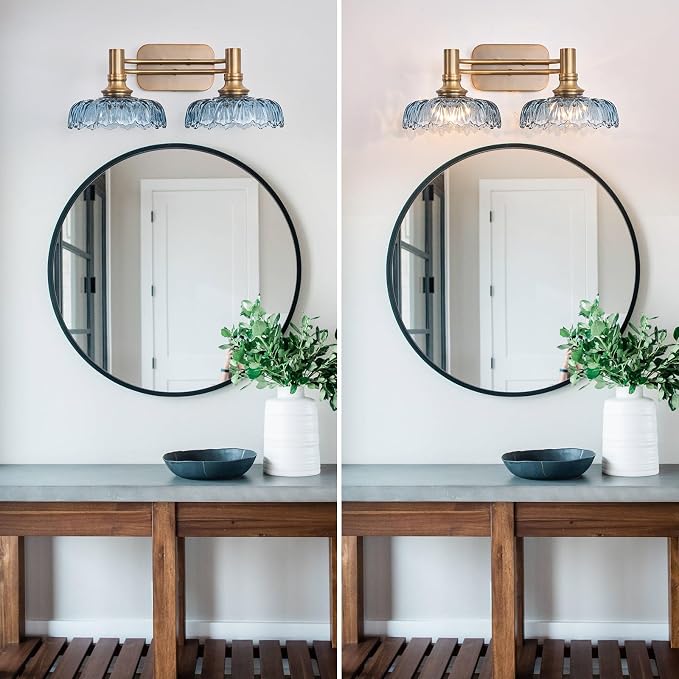 Vintage Bathroom Vanity Light Fixtures 2-Light Bathroom Lighting with Grey Glass Wall Sconces for Hallway Living Room Bedroom Entryway