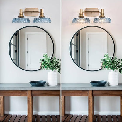 Vintage Bathroom Vanity Light Fixtures 2-Light Bathroom Lighting with Grey Glass Wall Sconces for Hallway Living Room Bedroom Entryway